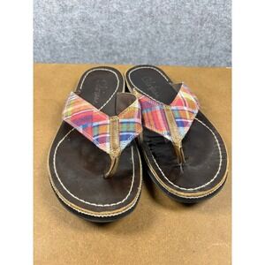 Cole Haan Mens Plaid Thong Sandals BrownLeather Flip Flops Multi Color Size 7.5